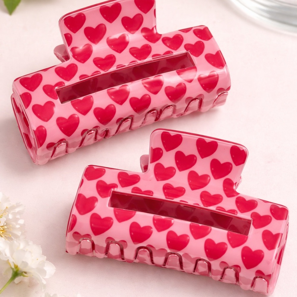 Pink Heart Hair Clips – 2 Pack Cute Acrylic Claw Clips